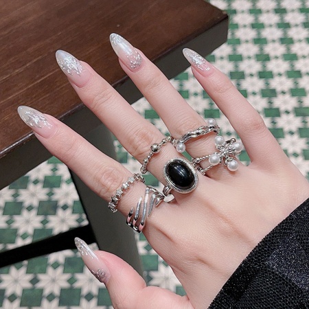 Bagues Style Ins Ouvert en Laiton Ovale Fleurs Imitation Perles 1 Pièce