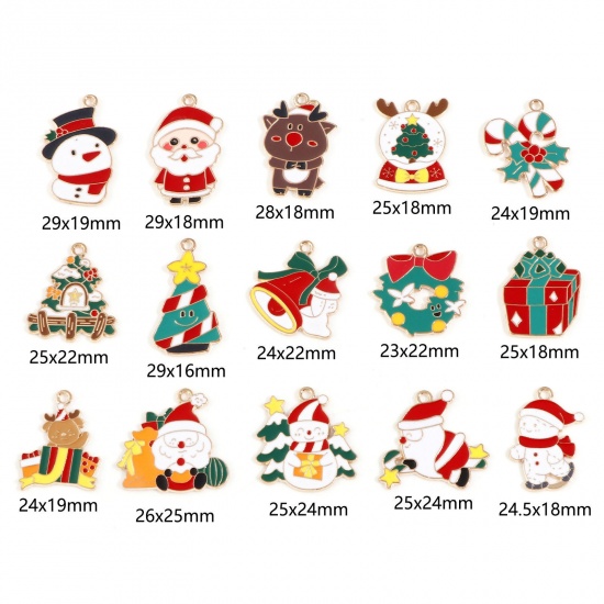 Picture of Zinc Based Alloy Christmas Charms Gold Plated Multicolor Enamel