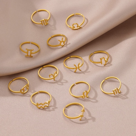 304 Stainless Steel Open Adjustable Rings Gold Plated Constellation 18mm(US Size 7.75)
