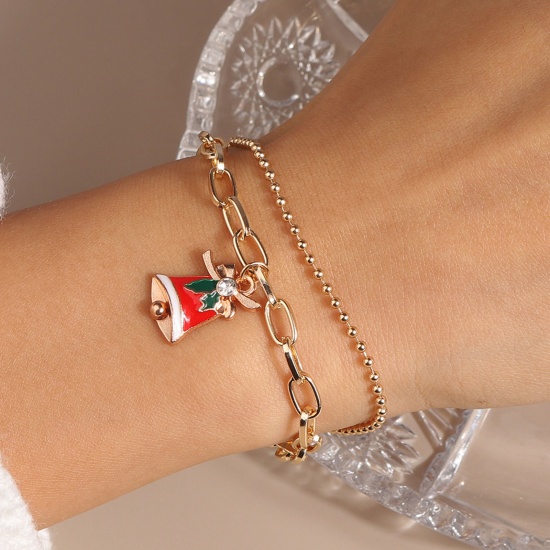 Picture of Stylish Multilayer Layered Bracelet Gold Plated Christmas Santa Claus Bell Enamel