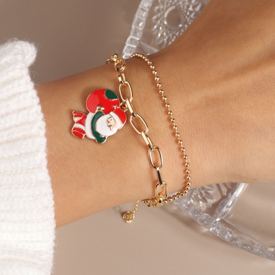 Picture of Stylish Multilayer Layered Bracelet Gold Plated Christmas Santa Claus Bell Enamel