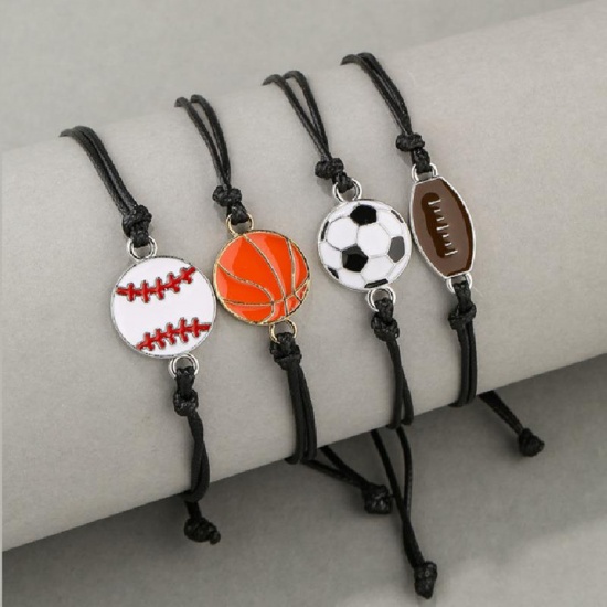 Picture of Sport Waved String Braided Friendship Bracelets Black Football Basketball Adjustable