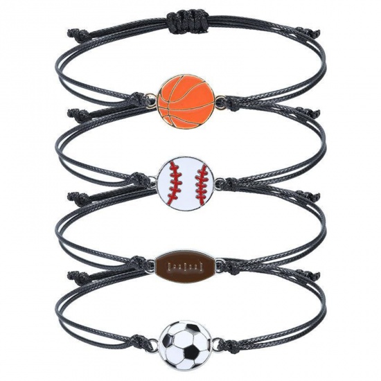 Picture of Sport Waved String Braided Friendship Bracelets Black Football Basketball Adjustable