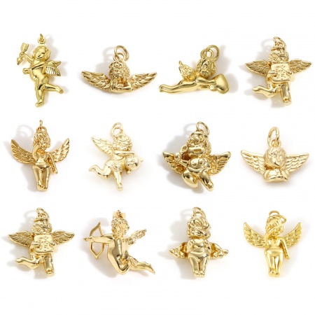 Brass Religious Charms 18K Gold Color Angel 3D