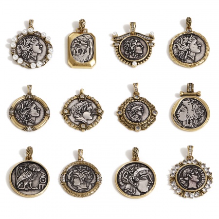 Brass Coin Charm Pendant Antique Silver Color Antique Bronze Two Tone Head Portrait Double Sided