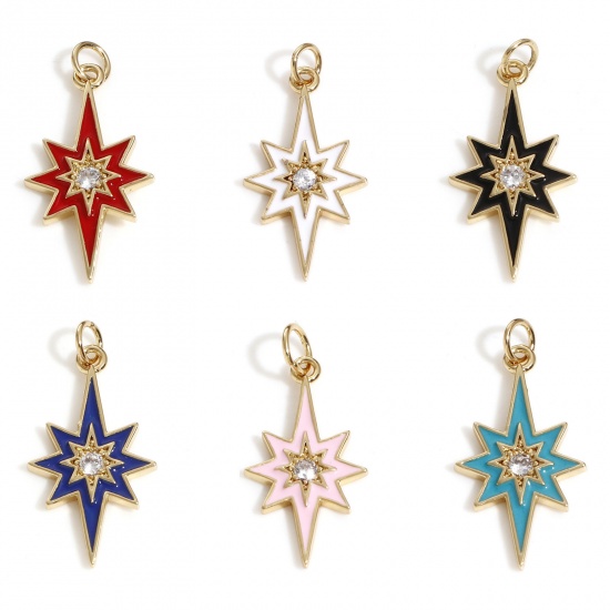 Picture of Brass Galaxy Charms 18K Real Gold Plated Star Enamel Clear Cubic Zirconia 24mm x 11mm