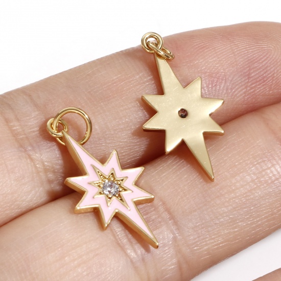 Picture of Brass Galaxy Charms 18K Real Gold Plated Star Enamel Clear Cubic Zirconia 24mm x 11mm