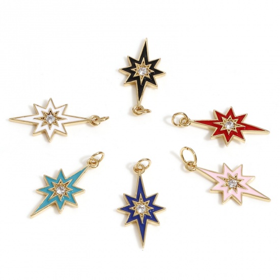 Picture of Brass Galaxy Charms 18K Real Gold Plated Star Enamel Clear Cubic Zirconia 24mm x 11mm