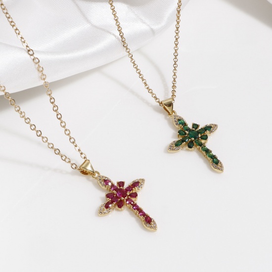 Image de Pendentifs Religieux en Laiton Croix Plaqué Or Véritable 18K à Zircone Cubique Multicolore 3.6cm x 2.1cm, 1 Pièce