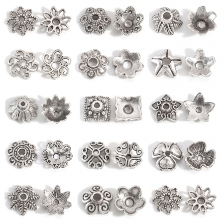 Zinc Based Alloy Lead & Nickel & Cadmium Free Beads Caps Flower Antique Silver Color 20 PCs