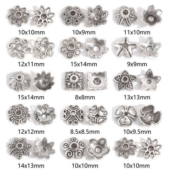 Bild von Zinklegierung Perlkappen Blumen Antiksilber 20 Stück