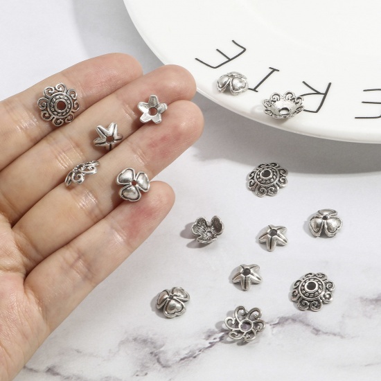 Picture of Zinc Based Alloy Lead & Nickel & Cadmium Free Beads Caps Flower Antique Silver Color 20 PCs