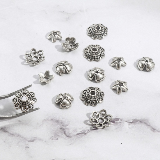 Picture of Zinc Based Alloy Lead & Nickel & Cadmium Free Beads Caps Flower Antique Silver Color 20 PCs