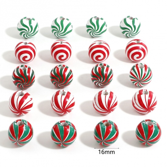 Immagine di Legno Natale Separatori Perline per la Creazione di Gioielli con Ciondoli Fai-da-te Tondo Multicolore Spirale Disegno Circa: 16mm Dia, Foro: Circa 3.5mm, 20 Pz