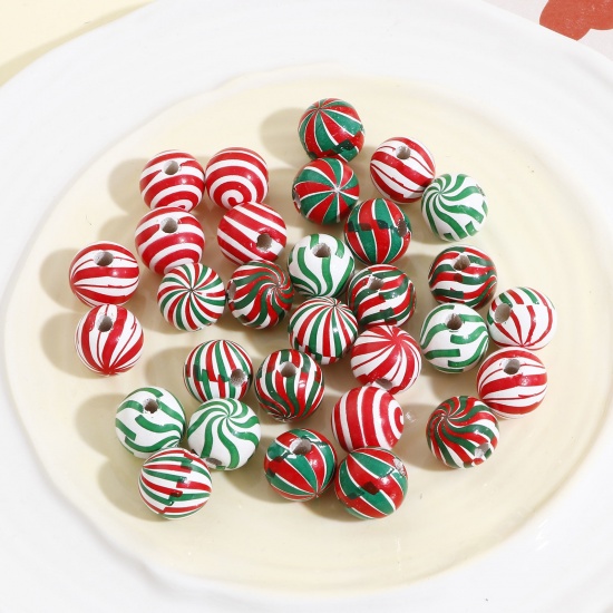 Immagine di Legno Natale Separatori Perline per la Creazione di Gioielli con Ciondoli Fai-da-te Tondo Multicolore Spirale Disegno Circa: 16mm Dia, Foro: Circa 3.5mm, 20 Pz