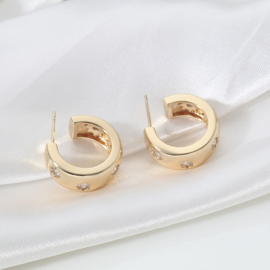 Picture of Eco-friendly Vacuum Plating Stylish Geometry Series 18K Real Gold Plated Copper Heart Pentagram Star Hoop Earrings Unisex Party