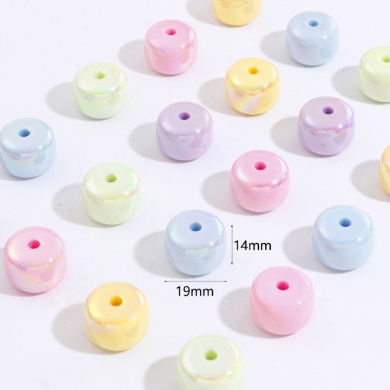 Picture of Acrylic Beads For DIY Jewelry Making Multicolor AB Rainbow Color Cylinder About 19mm x 14mm