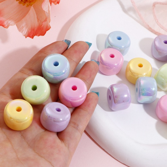 Picture of Acrylic Beads For DIY Jewelry Making Multicolor AB Rainbow Color Cylinder About 19mm x 14mm