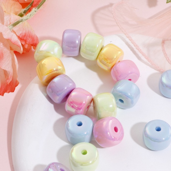 Picture of Acrylic Beads For DIY Jewelry Making Multicolor AB Rainbow Color Cylinder About 19mm x 14mm