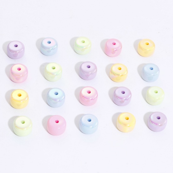 Picture of Acrylic Beads For DIY Jewelry Making Multicolor AB Rainbow Color Cylinder About 19mm x 14mm