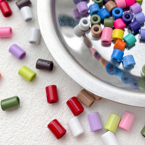 Immagine di Lega di Zinco Perline per la Creazione di Gioielli con Ciondoli Fai-da-te A Colori Misti Casuali Cilindrico Pittura 10 Pz
