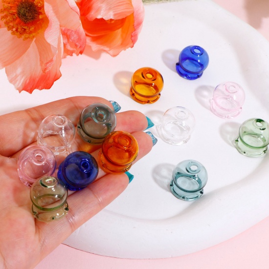 Image de Perles pour DIY Fabrication de Bijoux de Charme en Verre Vase de Fleurs Multicolore Transparent 3D, 16mm x 15mm, Trou: 2.6mm, 2 Pcs