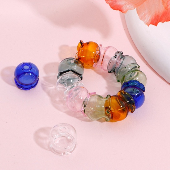 Image de Perles pour DIY Fabrication de Bijoux de Charme en Verre Vase de Fleurs Multicolore Transparent 3D, 16mm x 15mm, Trou: 2.6mm, 2 Pcs