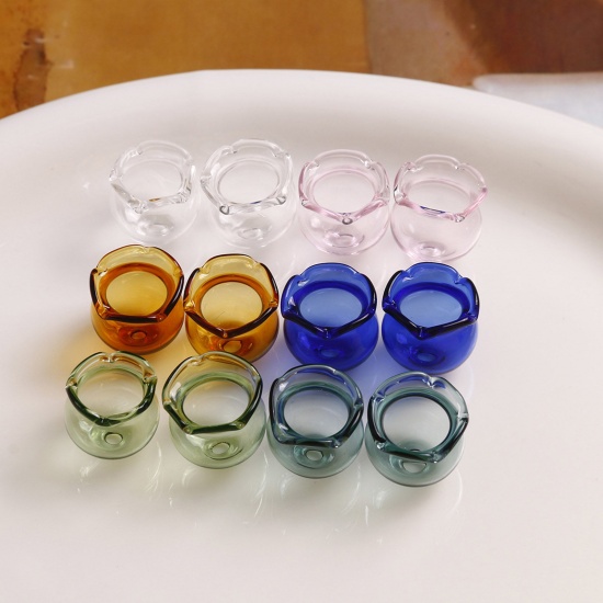 Imagen de Vidrio Cuentas para la Fabricación de Joyas con Dijes de Bricolaje Florero, Multicolor Transparente 3D Aprox 16mm x 15mm, Agujero: Aprox 2.6mm, 2 Unidades