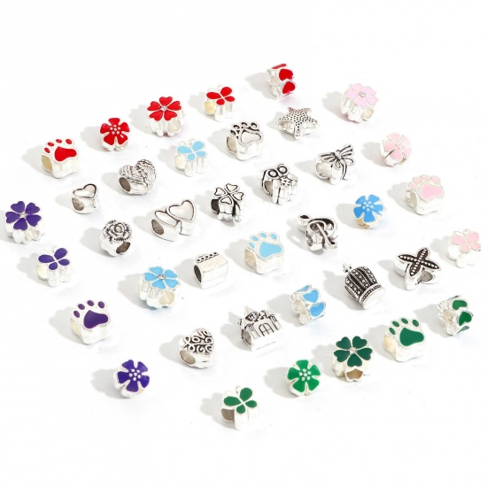 Picture of Zinc Based Alloy European Style Large Hole Charm Beads Multicolor At Random Mixed Butterfly Enamel