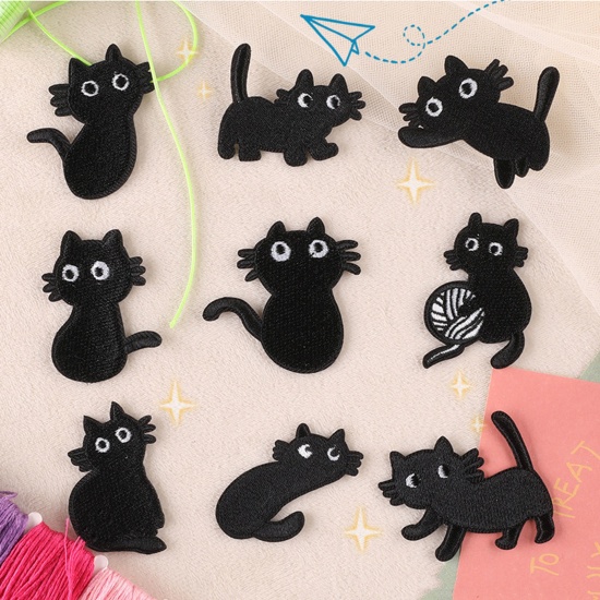 Picture of Polyester Appliques Patches DIY Scrapbooking Black Cat Animal