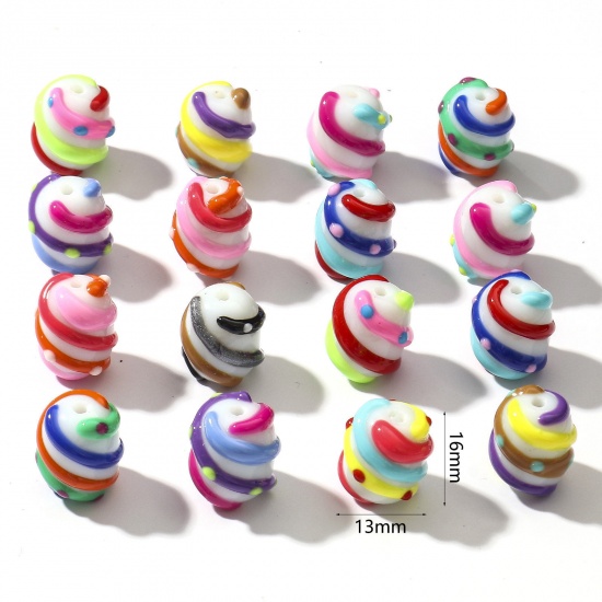 Picture of Lampwork Glass Beads For DIY Charm Jewelry Making Cylinder Multicolor Stripe Enamel About 16mm x 13mm