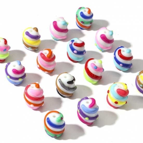 Immagine di 2 Pz Lampwork Vetro Perline per la Creazione di Gioielli con Ciondoli Fai-da-te Cilindrico Multicolore Striscia Disegno Smalto Circa 16mm x 13mm