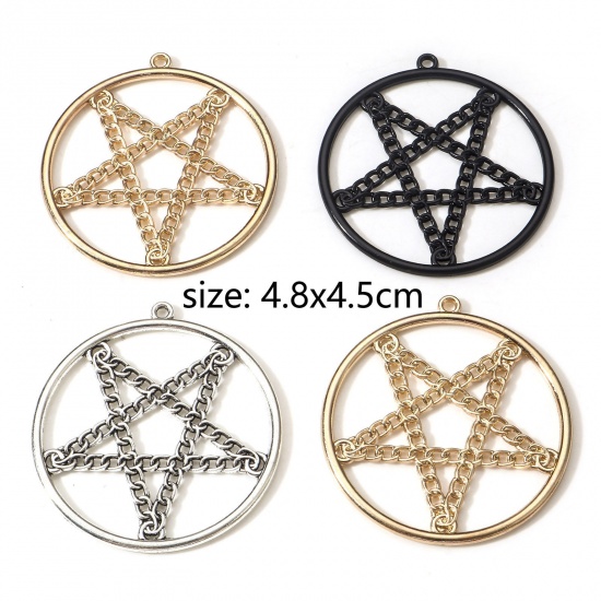 Picture of Zinc Based Alloy Gothic Pendants Multicolor Round Pentagram Star Hollow 4.8cm x 4.5cm