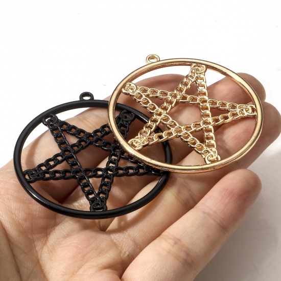 Picture of Zinc Based Alloy Gothic Pendants Multicolor Round Pentagram Star Hollow 4.8cm x 4.5cm