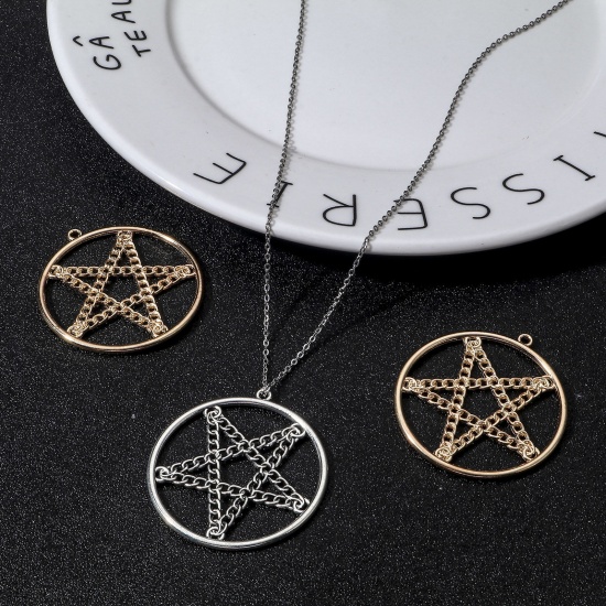 Picture of Zinc Based Alloy Gothic Pendants Multicolor Round Pentagram Star Hollow 4.8cm x 4.5cm