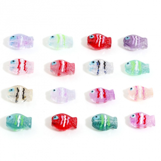 Picture of Lampwork Glass Ocean Jewelry Beads For DIY Charm Jewelry Making Fish Animal Multicolor Enamel About 14mm x 10mm