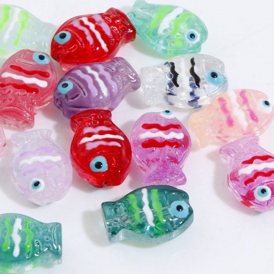 Picture of Lampwork Glass Ocean Jewelry Beads For DIY Charm Jewelry Making Fish Animal Multicolor Enamel About 14mm x 10mm