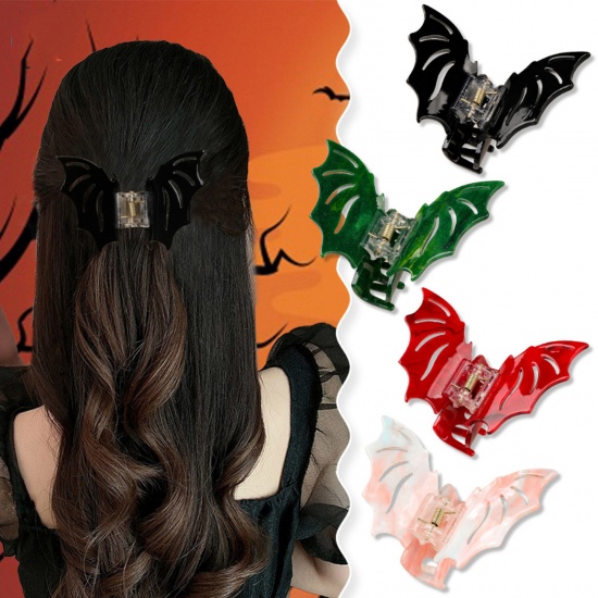 Bild von Harz Gotisch Haarspangen Klammern Bunt Halloween Fledermaus 1 Stück