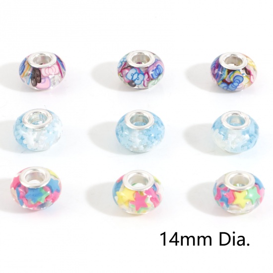 Picture of Resin European Style Large Hole Charm Beads Multicolor Round Star 14mm Dia.