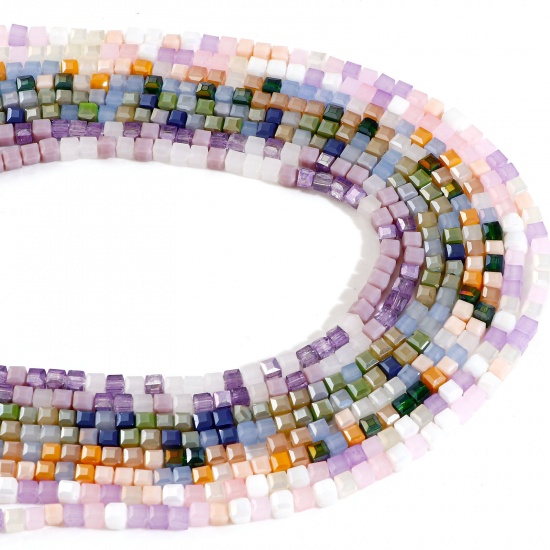 Immagine di 1 Filo Vetro Perline per la Creazione di Gioielli con Ciondoli Fai-da-te Cubo Multicolore Circa 4mm x 4mm