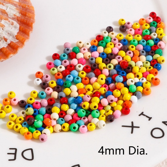 Immagine di Lega di Zinco Perline per la Creazione di Gioielli con Ciondoli Fai-da-te Multicolore Tondo Smalto Circa 4mm Dia, Foro:Circa 1.2mm, 20 Pz