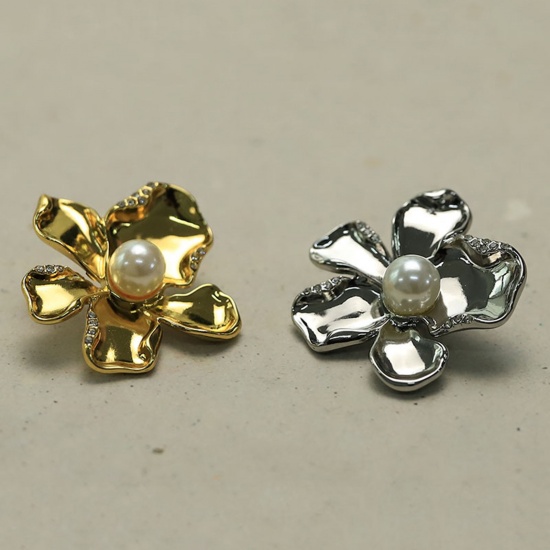 Picture of Alloy Metal Sewing Shank Buttons Multicolor Flower Acrylic Imitation Pearl