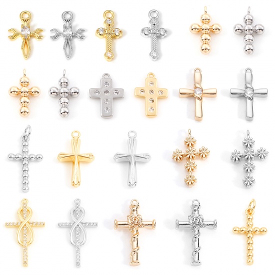 Picture of Brass Religious Charms Real Gold Plated Cross