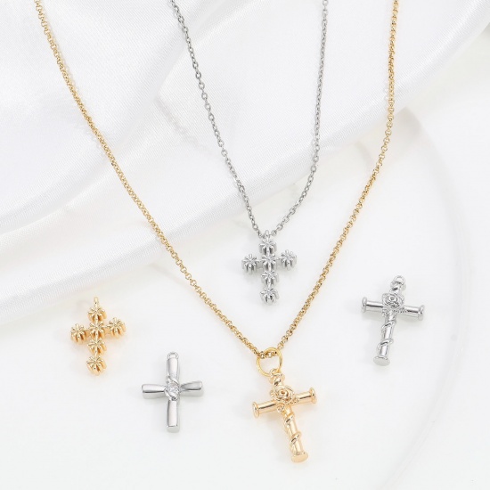 Picture of Brass Religious Charms Real Gold Plated Cross