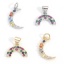 Immagine di Ottone Charms Luna Vero Oro Placcato Arcobaleno Micro Spianare Multicolore Cubic Zirconiae 2 Pz