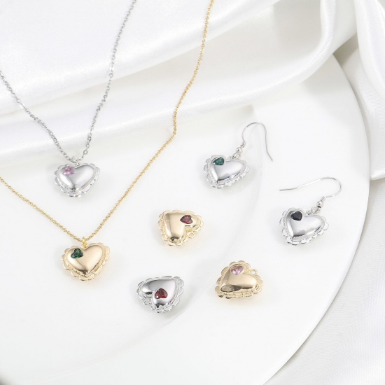 Immagine di Ottone San Valentino Charms Cuore Vero Oro Placcato Filigrana Multicolore Cubic Zirconiae 16mm x 15mm, 2 Pz