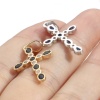 Picture of Brass Religious Charm Pendant Real Gold Plated Cross Multicolour Cubic Zirconia 27mm x 14mm