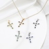 Picture of Brass Religious Charm Pendant Real Gold Plated Cross Multicolour Cubic Zirconia 27mm x 14mm