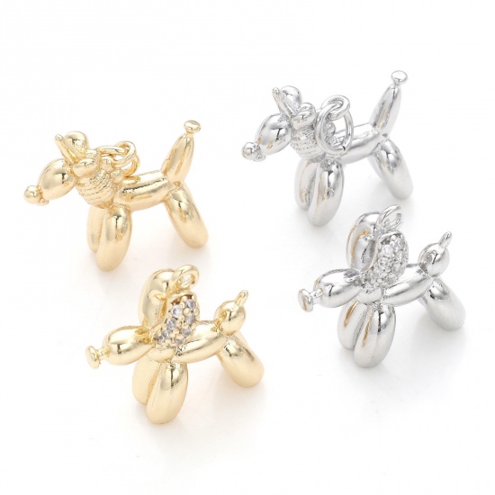 Image de Breloques en Laiton Ballon Plaqué Or Véritable Chien 3D 17mm x 16mm, 2 Pcs