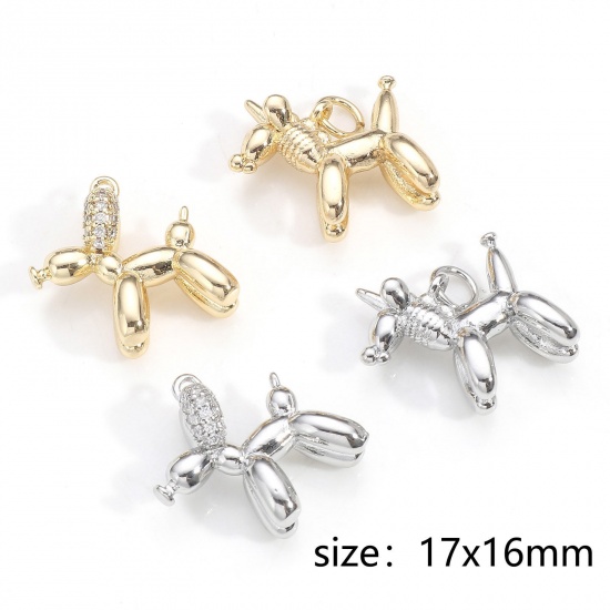 Image de Breloques en Laiton Ballon Plaqué Or Véritable Chien 3D 17mm x 16mm, 2 Pcs
